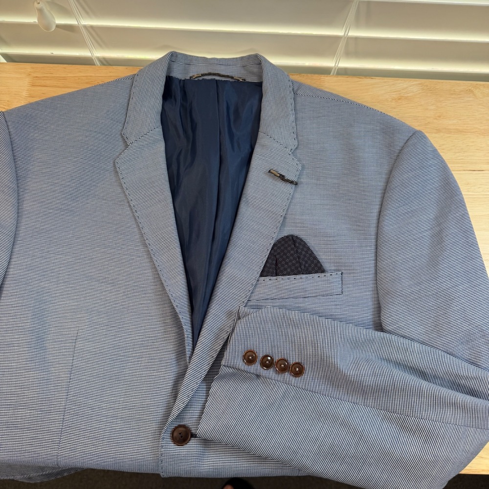 Zara Man Blue Micro Check Two Button Blazer Sport Coat USA 44 Portugal